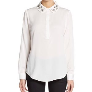 Ivanka Trump White Beaded-collar Blouse